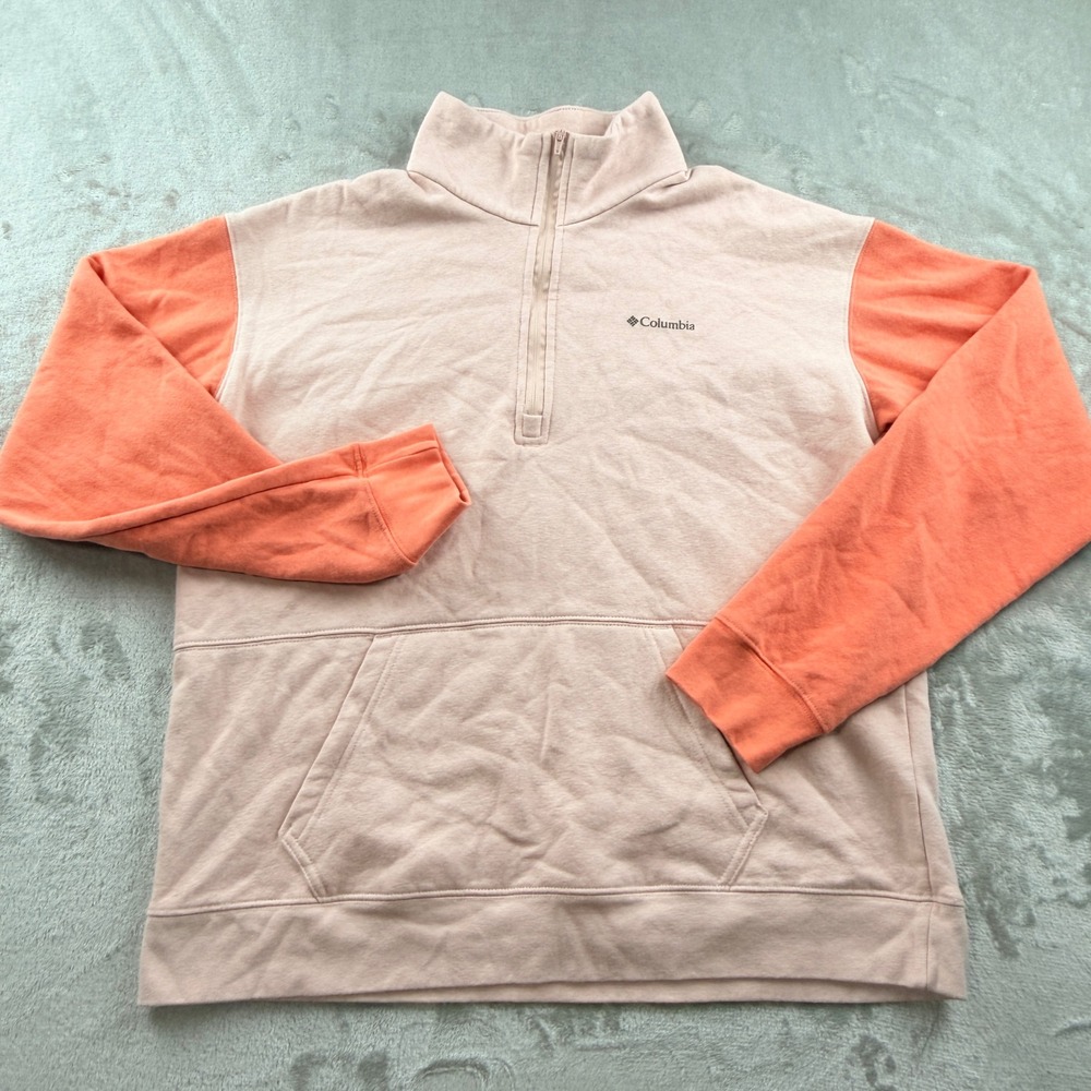 Columbia Women's Large Pink Peach Colorblock Quarter Zip Pullover Sweatshirt
